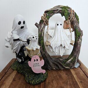 Goblin & Ghoul Ghost Riding Bike Dog in Basket Ghost on a Swing VIRAL Halloween